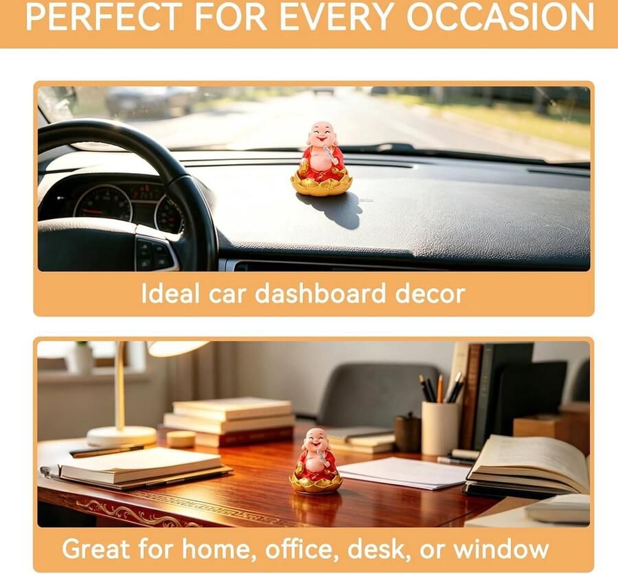 Lachende Boeddhabeeld Zonne-knikkend Maitreya Boeddhabeeld Fengshui Beeldje 3 6 × 3 6 × 4 inch Zen en Feng Shui Decoratie Lucky Lachend Maitreya Ornament Beeldje voor Auto Dashboard