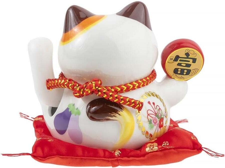 Lachineuse Kattenbeeldje Maneki Neko Symbool voor fortuin en geluk Beweegbare arm Traditionele Japanse geluksbrenger 12 x 14 x Porselein Wit Werkt op LR03-batterij niet inbegrepen