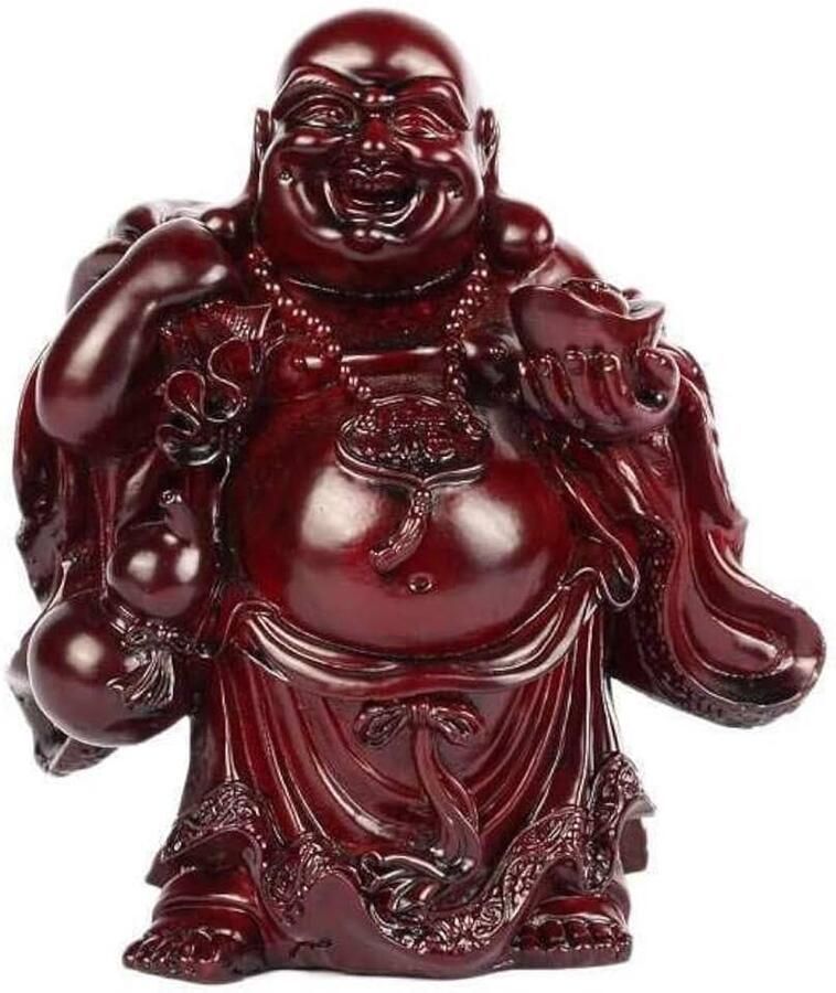 Lachineuse Traditioneel Leerboeddhabeeld Boeddhabeeld kleur rood Feng Shui-decoratie Chinees Zen decoratief object voor woonkamer kantoor cadeau-idee China Azië geluksbrenger