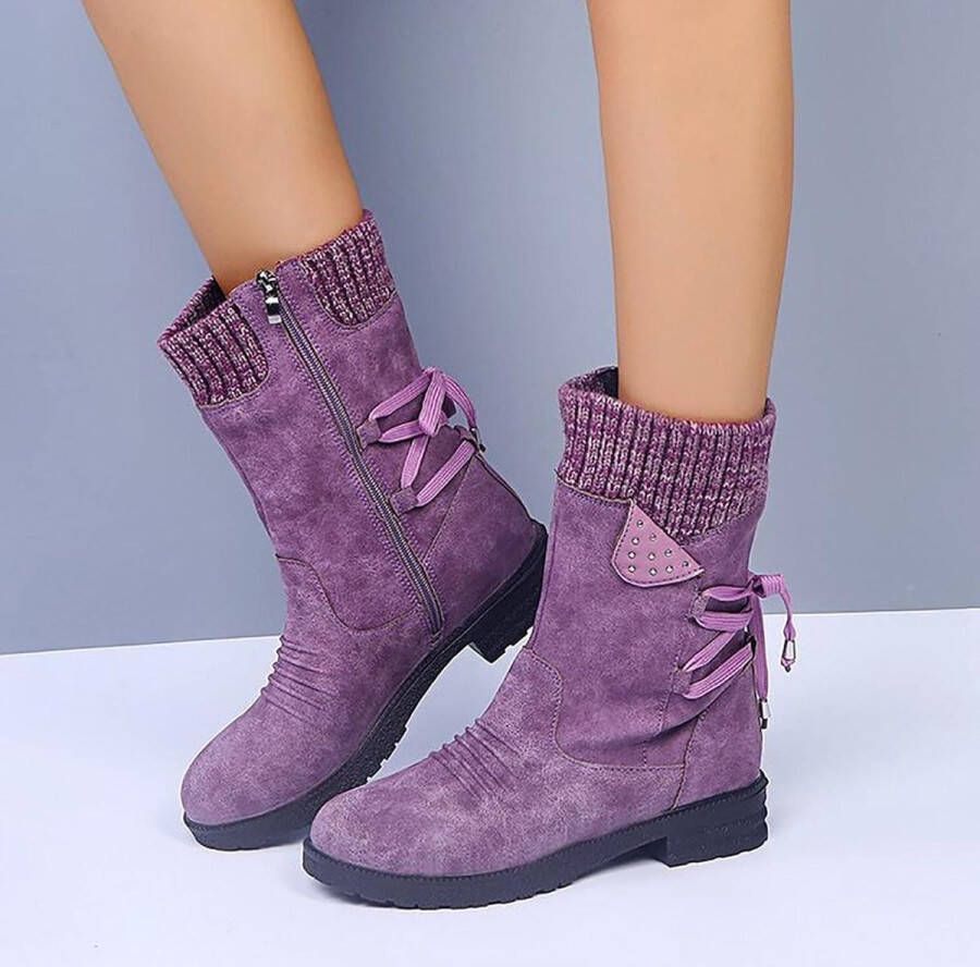 Lage Hak Enkellaars in Zwart en Paars Dames EU Trendy en Comfortabel