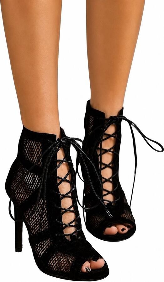 Lage Hakken Oceans Fortune met Veters Open Doorschijnend Hak Naaldhak Schoen Schoenen Dames Erotisch Naaldhakken Lingerie Pumps Laarzen Laars Zwart - Foto 2