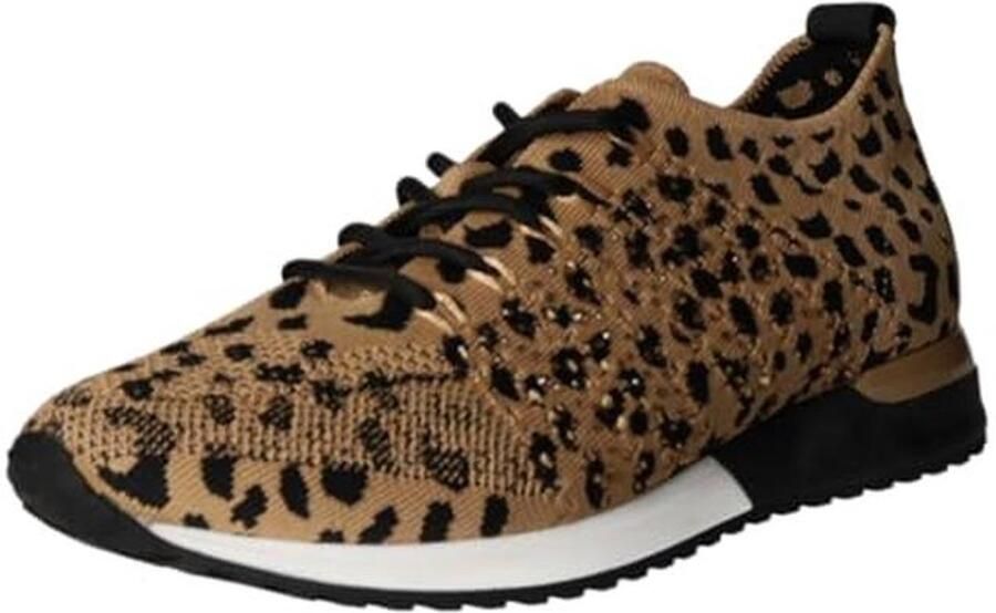 Lage sneakers voor dames in bruin textiel met trendy dierendesign