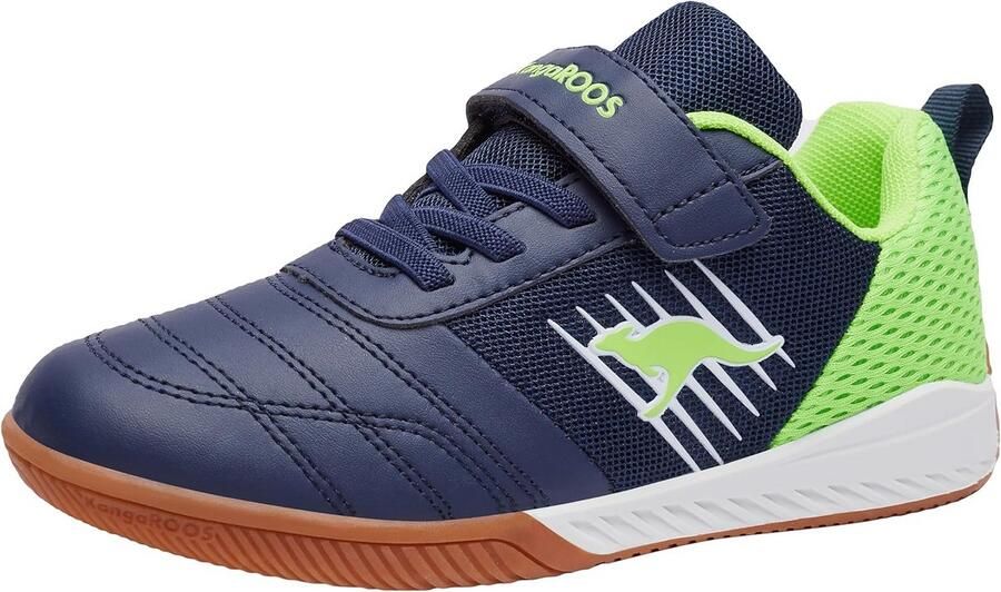 Lage Sportschoenen Jongens Blauw Groen Stevige Binnenhal Sneakers met Klittenband