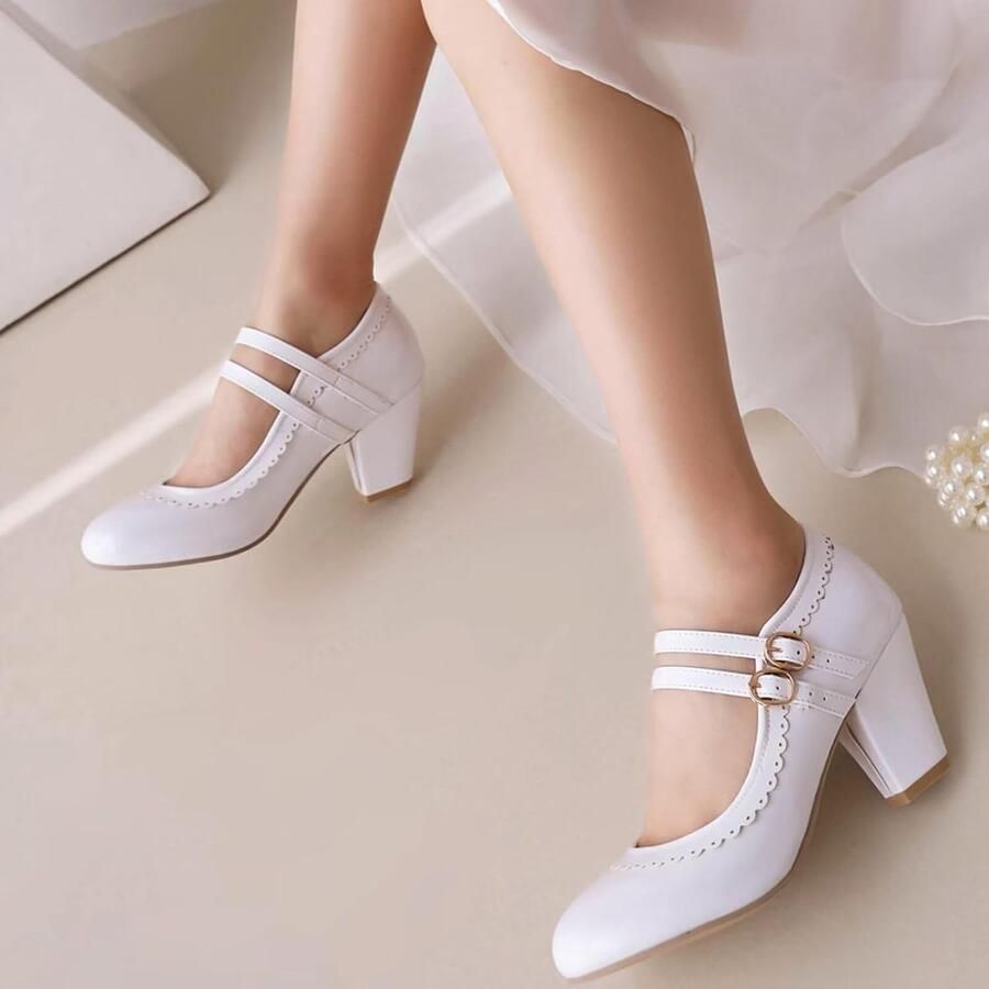 Lak Mary Jane blokhak hoge hakken pumps met kant elegante schoenen