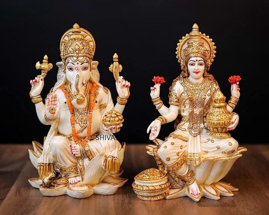 Lakshmi Ganesh Standbeeld Handgeschilderde Gecultiveerde Marmeren Lakshmi Ganesha Standbeelden Ganesh Laxmi Sculptuur Ganesha Laxmi Figurine Hindoe Goden