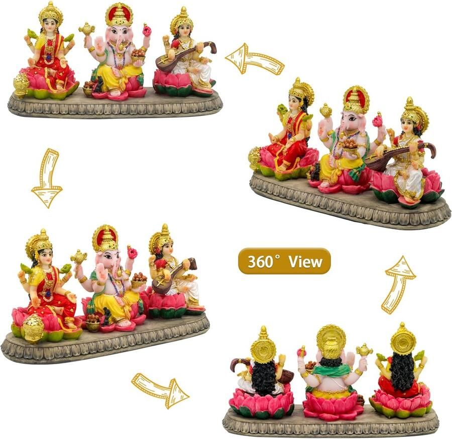 Lakshmi Ganesha Saraswati Standbeeld (3 5 inch) Hindoe Laxmi Lord Ganesh Idol Beeldje Thuis Tempel Mandir Pooja Item Indiase Puja Decoratie Diwali Woondecoratie Items Gift