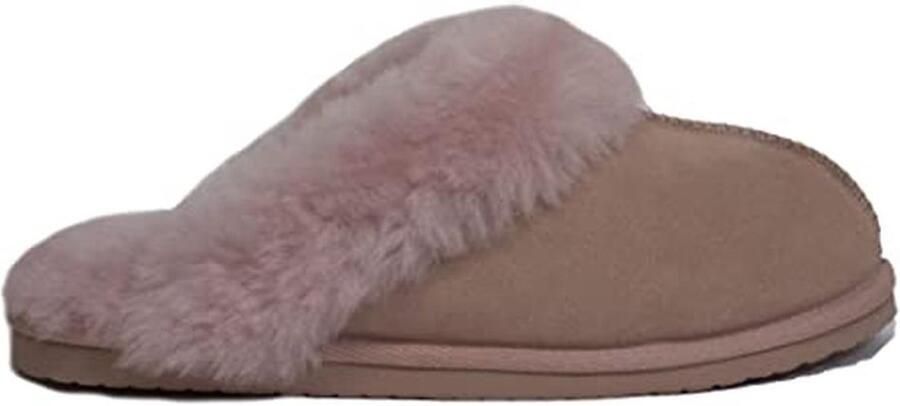 Lamsvacht Pantoffels met Bontkrans en Suède Bovenmateriaal
