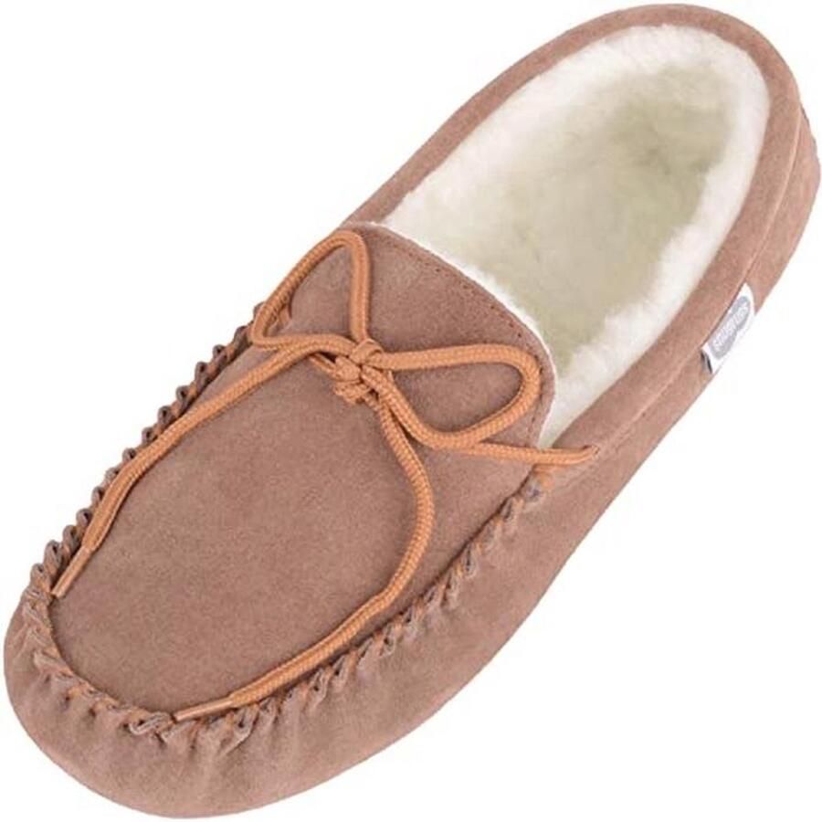 Dames Lamswol Mocassin Slippers met Suède Zool