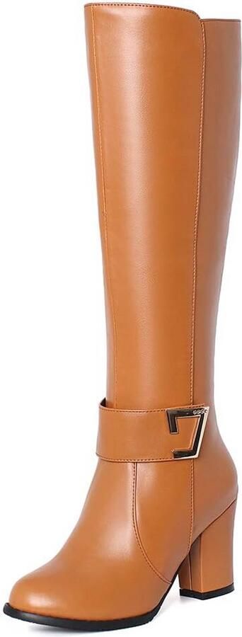 Lange Blokhak Laarzen Dames met Ronde Neus en Ritssluiting