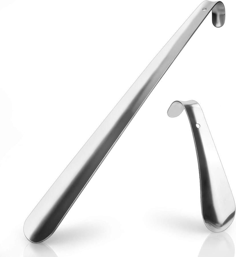 Lange Metalen Schoenlepel Set 2 Stuks & Roestvrij Staal Schoenhoorn voor Gemakkelijk Aantrekken van Schoenen en Laarzen