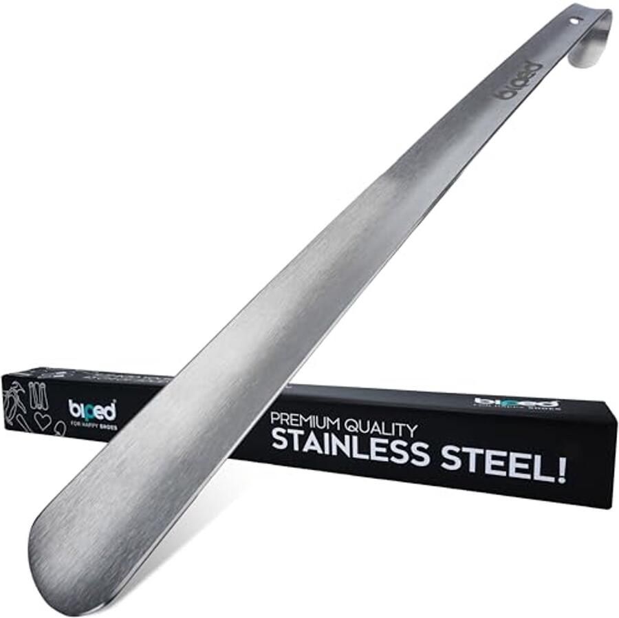 Lange metalen schoenlepel van roestvrij staal luxe schoenhulp in geschenkdoos