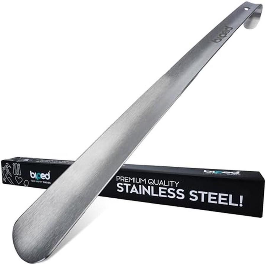 Lange metalen schoenlepel van roestvrij staal luxe schoenhulp in geschenkdoos