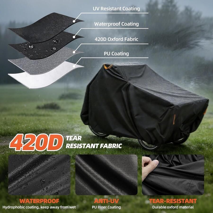 Lastenfietsafdekking 420D Oxford lastenfiets-afdekzeil regenhoes lastenfietsafdekking fietshoes waterdicht cargo bike cover voor volwassenen (voor driewielers (220 x 100 x )