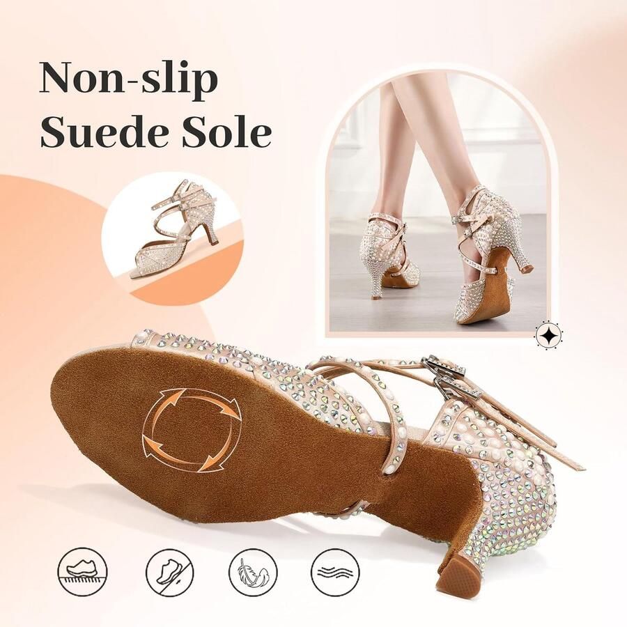 Latijns-Amerikaanse Dans Schoenen Satin Rhinestone Open Toe Ballroom Salsa Bachata Prestaties Dansschoenen