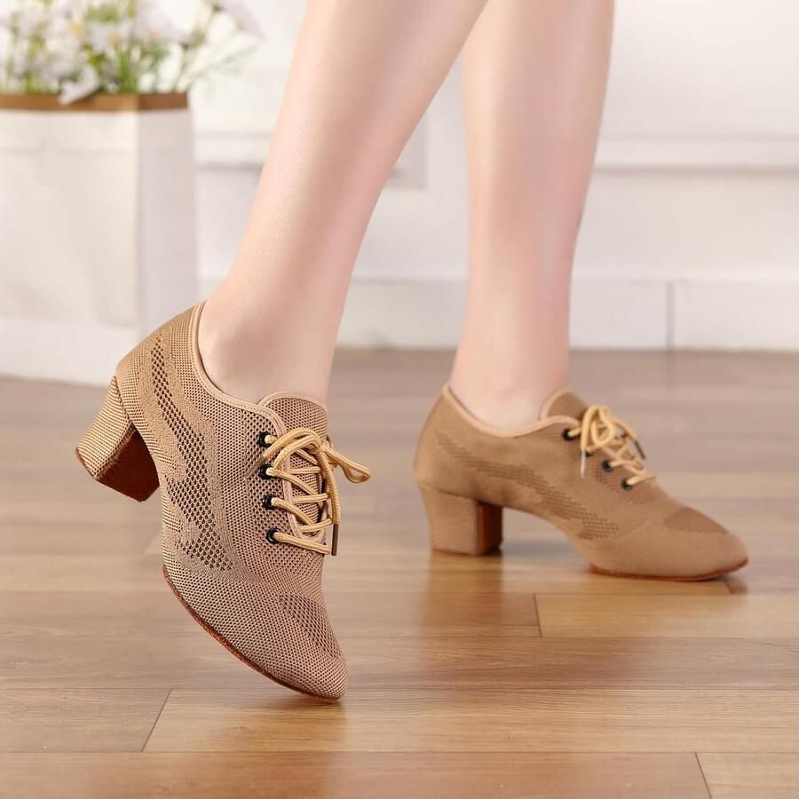 Latijnse Danslaarzen Lace-Up Gesloten Toe Lage Hak Praktijk Ballzaal Lesgeven in Square Dance