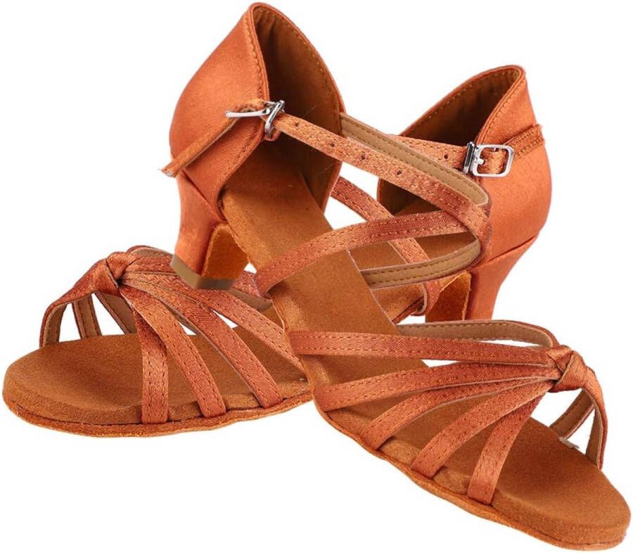 Latijnse dansschoenen voor meisjes antislip zool van suède comfortabel bruin modieus lage hak ademend