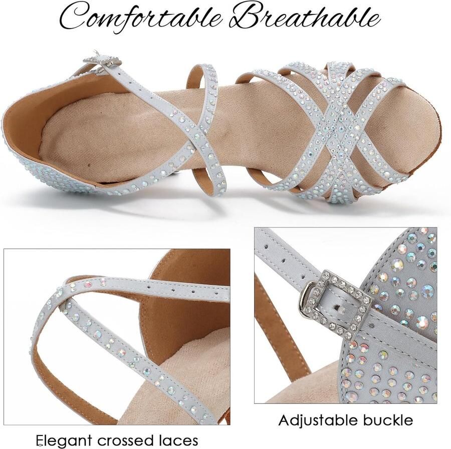 Latin Dans Schoenen Glitter Diamant Salsa Samba Professionele Ballroom Dansen Sandalen Hak