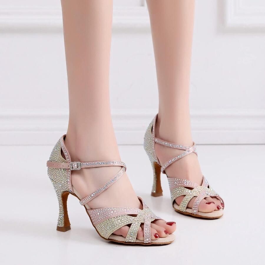 Latin Dans Schoenen Vrouwen Salsa En Bachata Glanzende Ballroom Dans Steentjes Schoenen Ballroom Dansschoenen