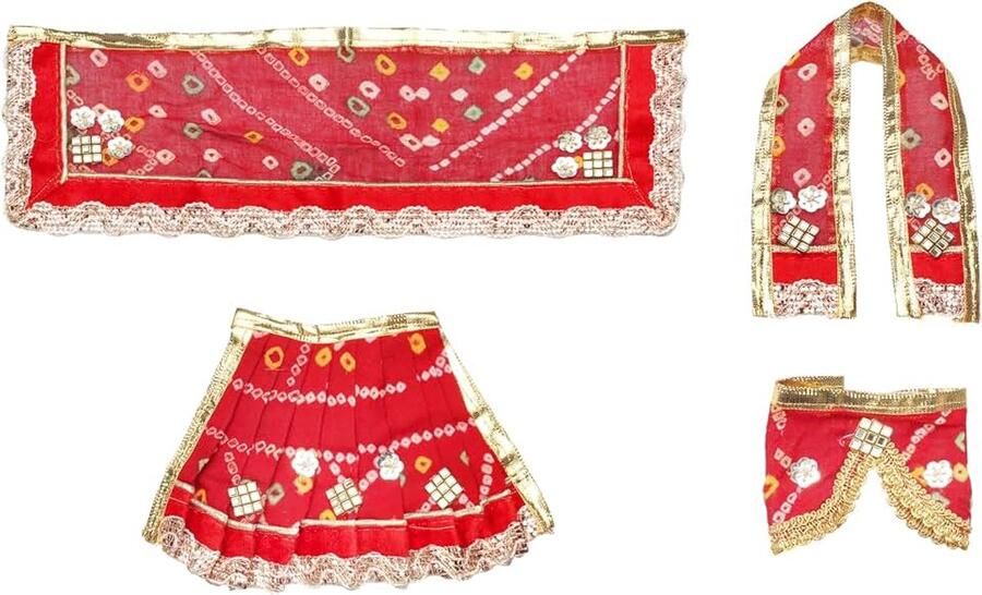 Laxmi Durga Devi MATA Dress poshak vastra Cloth lehanga Chunari Puja Item for Idol Statue Home Decor Indian Traditional Festival Laxmi poojan Diwali Decorations Decor 5)(Red)
