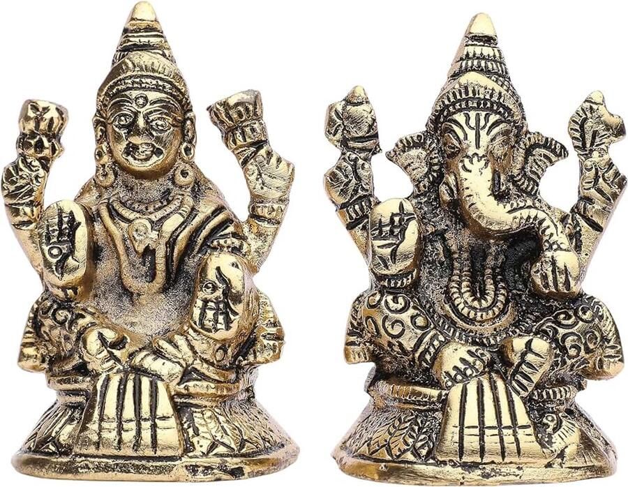 Laxmi Statue Lord Ganesha Lakshmi Murti For Puja Home Temple Mandir Indian traditional Festival Laxmi Poojan New year Gifts Pooja Ganpati Lakshmi Sculpture Showpiece X1.5)(Golden)
