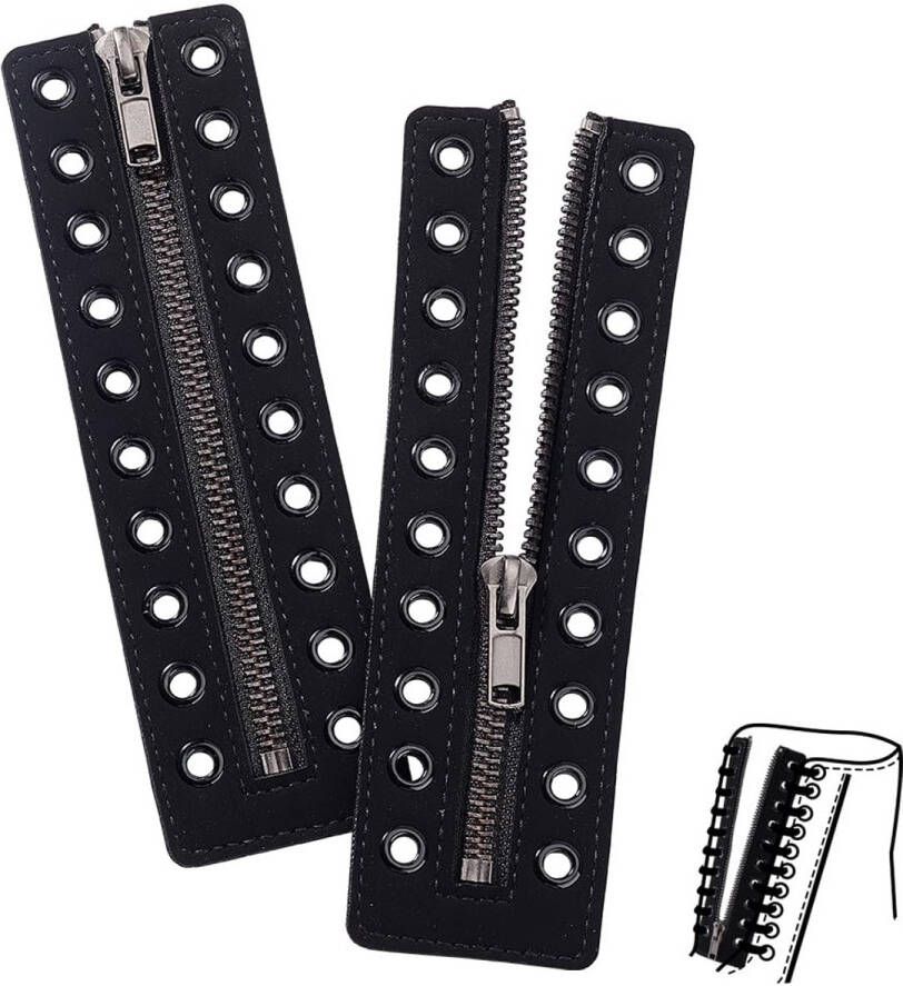 PH PandaHall Leather Lace Up Closure Zipper Inserts 17.5x 6.9x2inch 10 Metal Eyelets Zipper Boots Laces Black No Tie Shoelaces for Adults Strapless Shoe