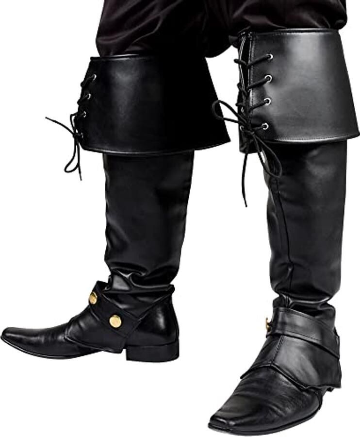 Lederen Enkelboots voor en Korte Laarzen met Veters voor Piraten en Middeleeuwse Feestjes