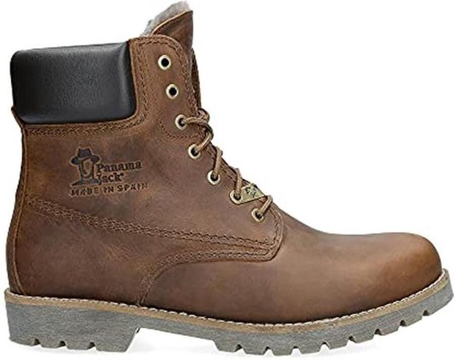 Lederen Heren Combat Boot Grijs Waterdicht met Warme Bontvoering