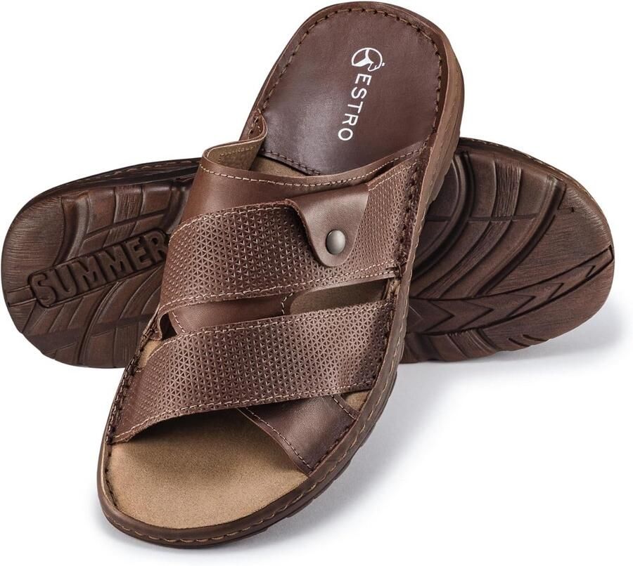 Leer sandalen heren met verstelbare band en antislip zool voor binnen en buiten gebruik