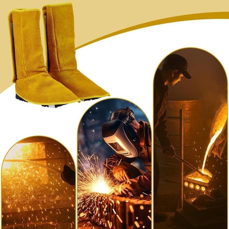 Lederen lasspats hitte slijtvaste laslaarsafdekkingen beschermers brandwerende laarzen nen