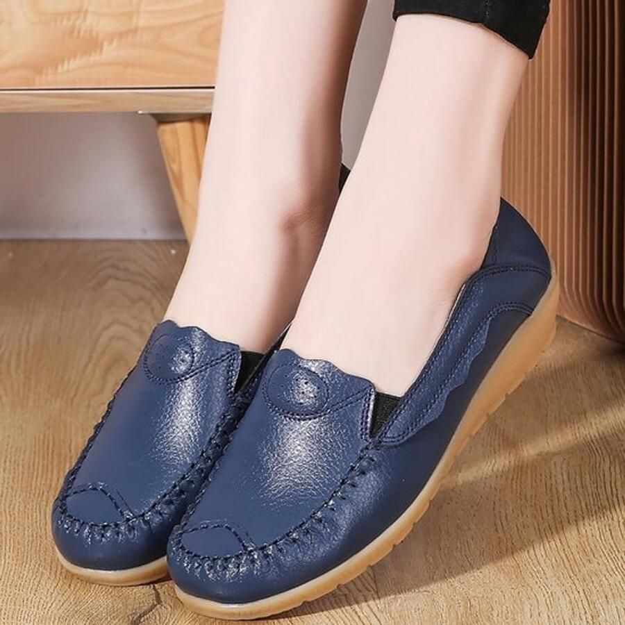 Lederen Mocassins Casual Zachte Wandelen Loafer Platte Boot Slip On Vrouwen Geschikt voor Dames Bruin Comfortabele Mocassins voor dames met leren bovenwerk