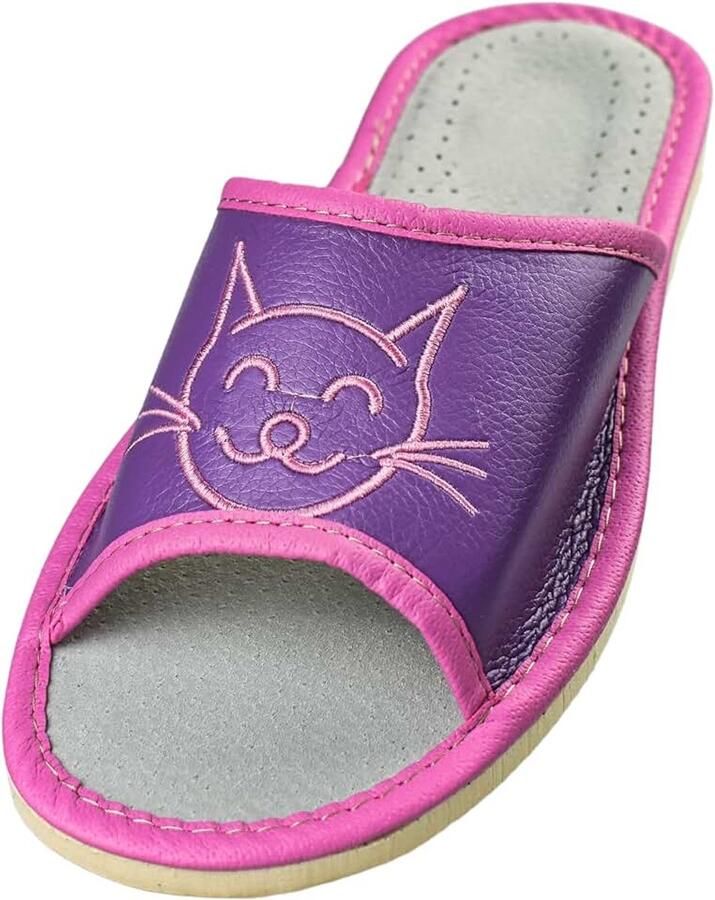 Lederen Pantoffels voor Dames Handgemaakt Comfortabel Met Stevige Rubberen Zool Glad Leer