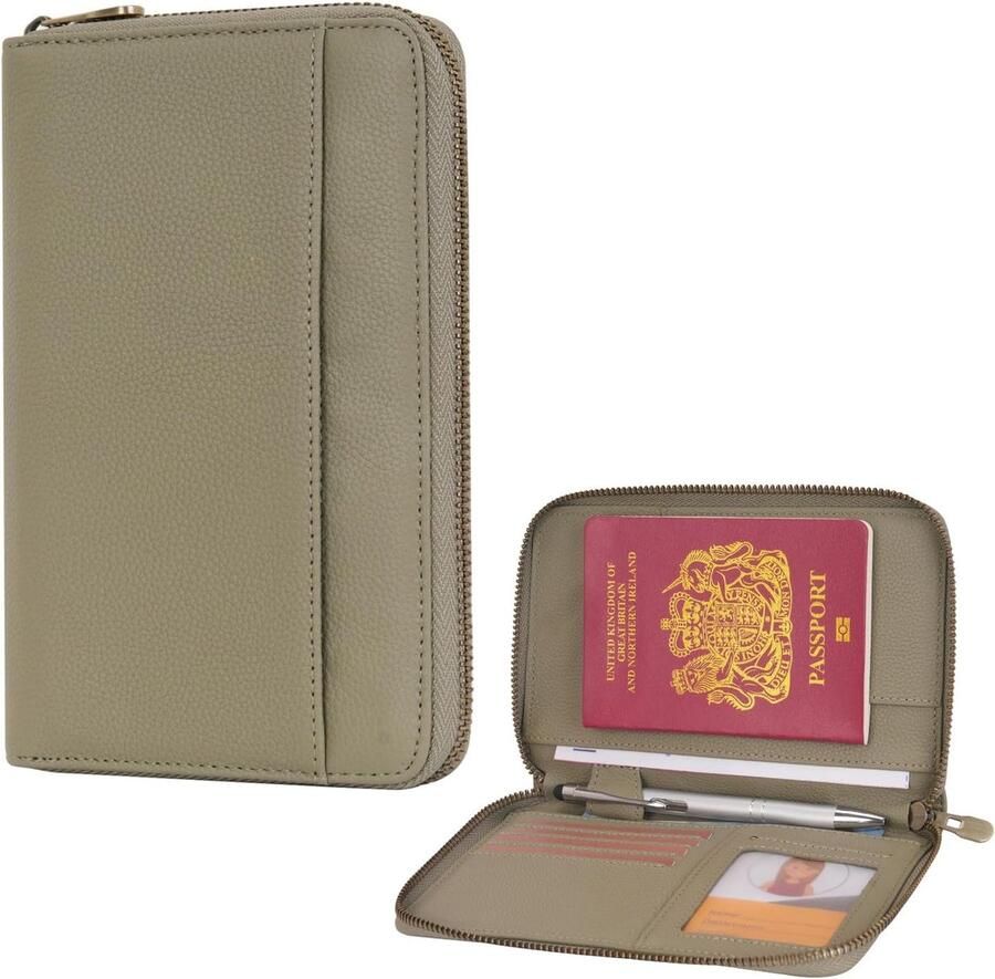 Lederen rits reizen paspoort portemonnee houder RFID blokkeren cover paspoort case pocket slot voor kaart contant geld ID instapkaart ticket voor nen en familie uitstapjes(Groen)