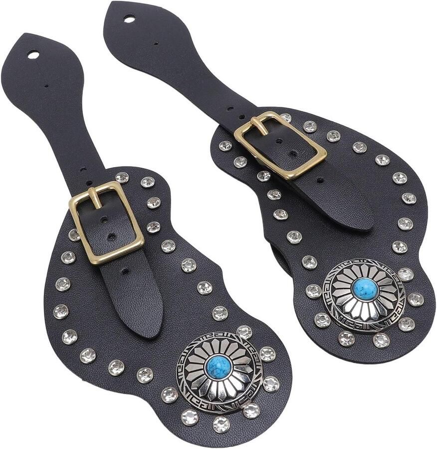 Lederen spoorrie voor cow - en cow laarzen verstelbare laarsrie voor en 2 stuks op maat gemaakte spoorrie met westernstijl (Zwart)