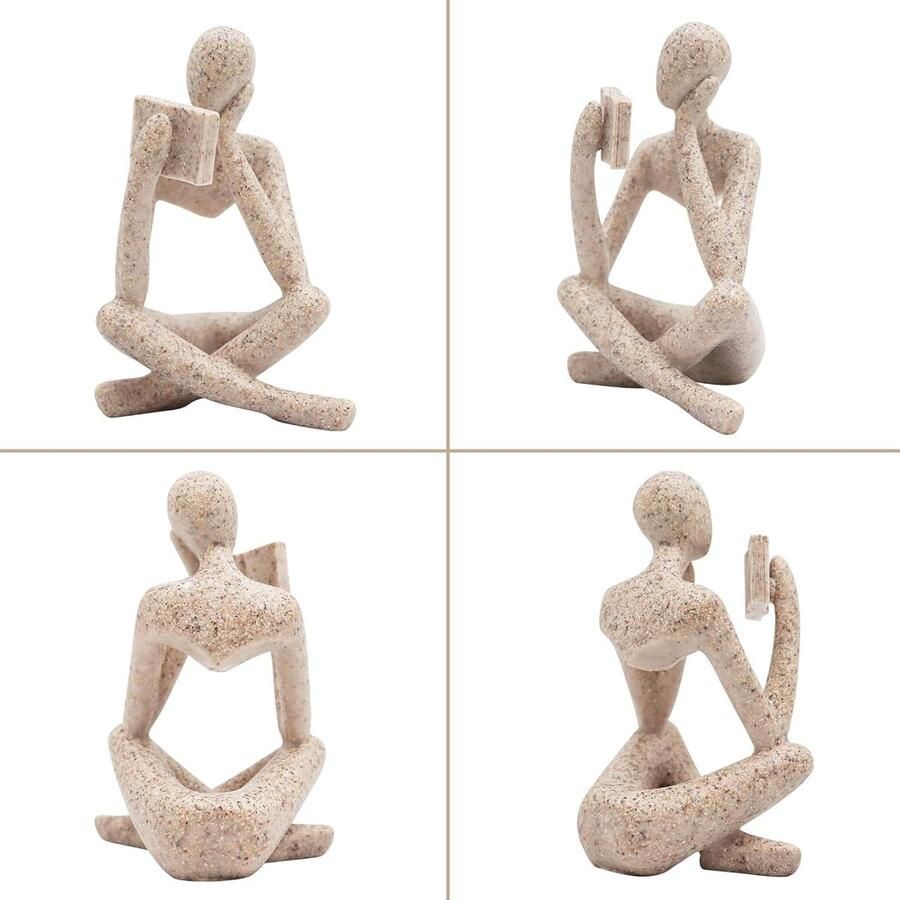 Leesbeeldje van zandsteen denkersculptuur abstracte kunstfiguur moderne esthetische decoratie voor thuis woonkamer slaapkamer kantoor plank tafel of bureau