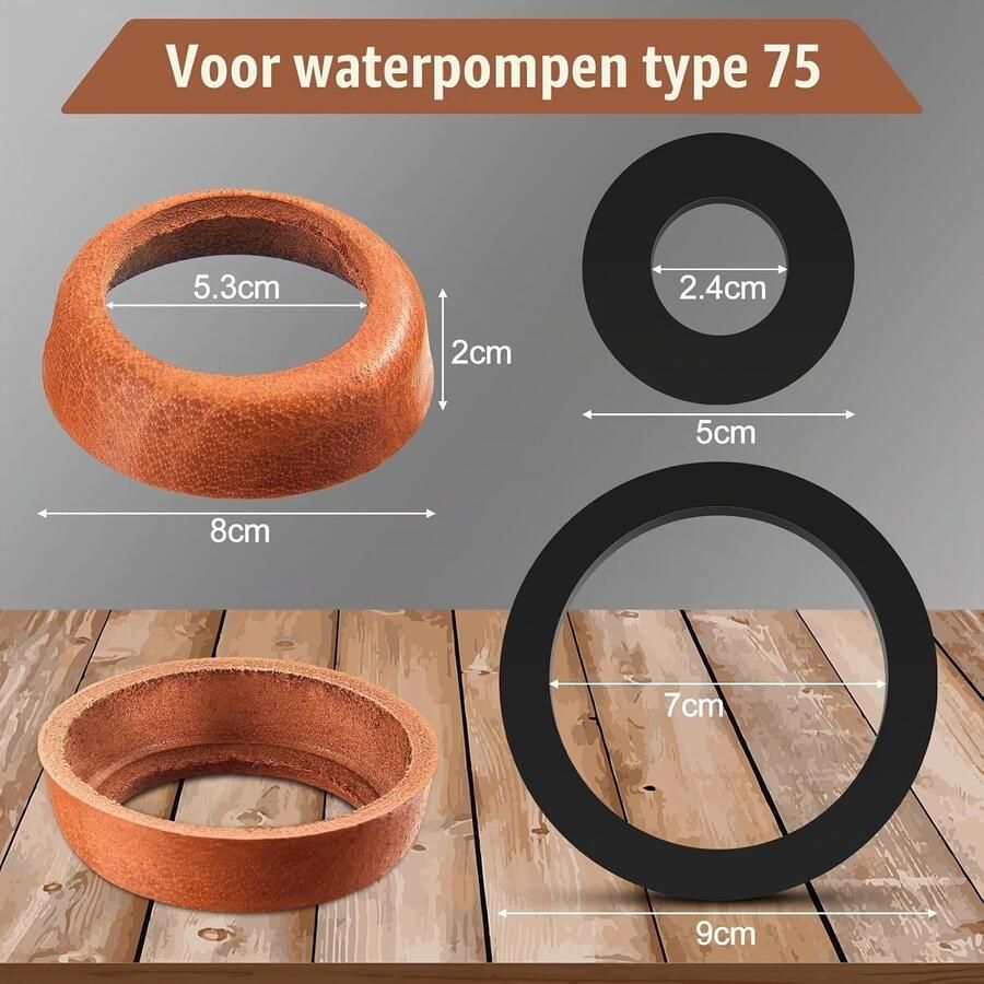 Leren Cuff voor Swivel Pump Type 75 Set van 3 Bruin Duurzaam Comfortabel en Stijlvol