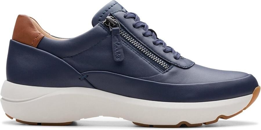 Leren Dames Sneaker Navy met Ritssluiting en Comfort Voetbed
