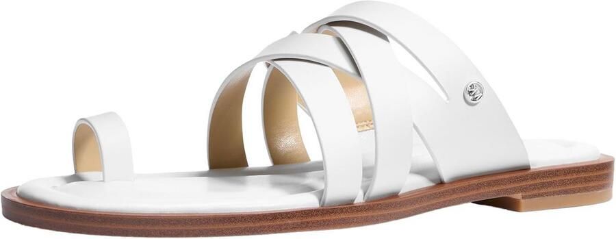 Leren Gekruiste Bandjes Sandaal met Houtlook Zool