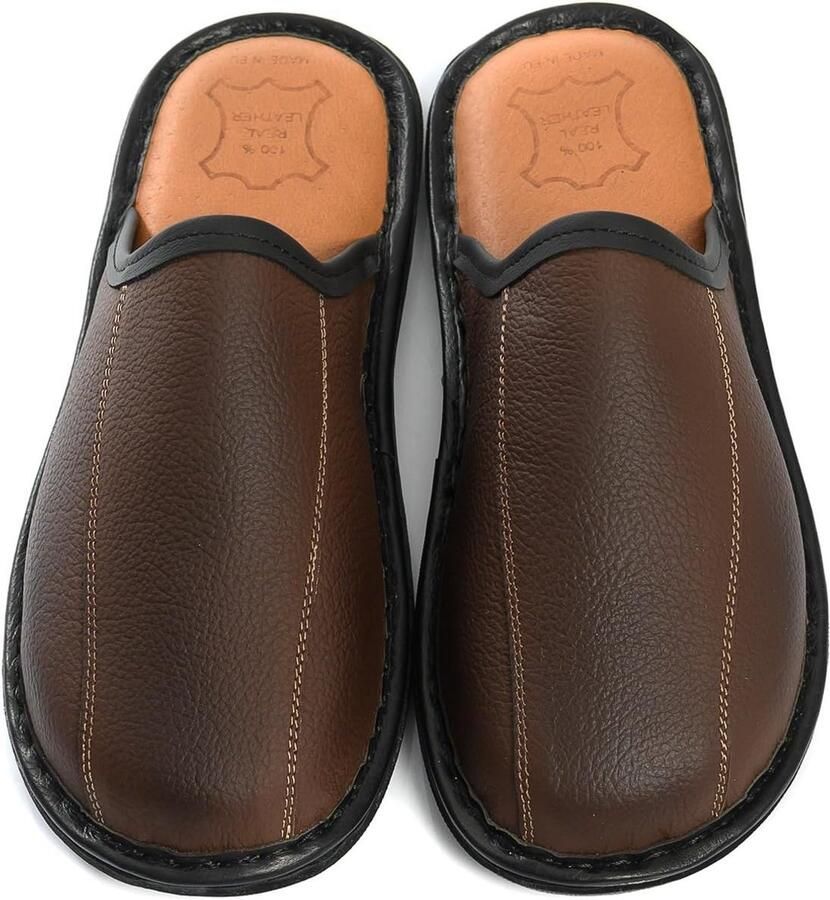 Leren Pantoffels Heren Handgemaakt Anti-Slip Zool Comfortabel en Stevig