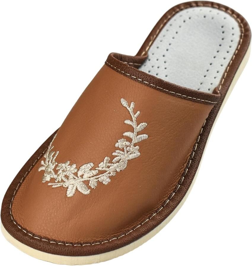 Leren Pantoffels voor Dames Comfortabele Handgemaakte Lederen Slippers Met Rubberen Zool