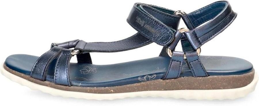 Leren Platte Sandalen Dames Goud Comfortabele Zomersandalen met Klittenband