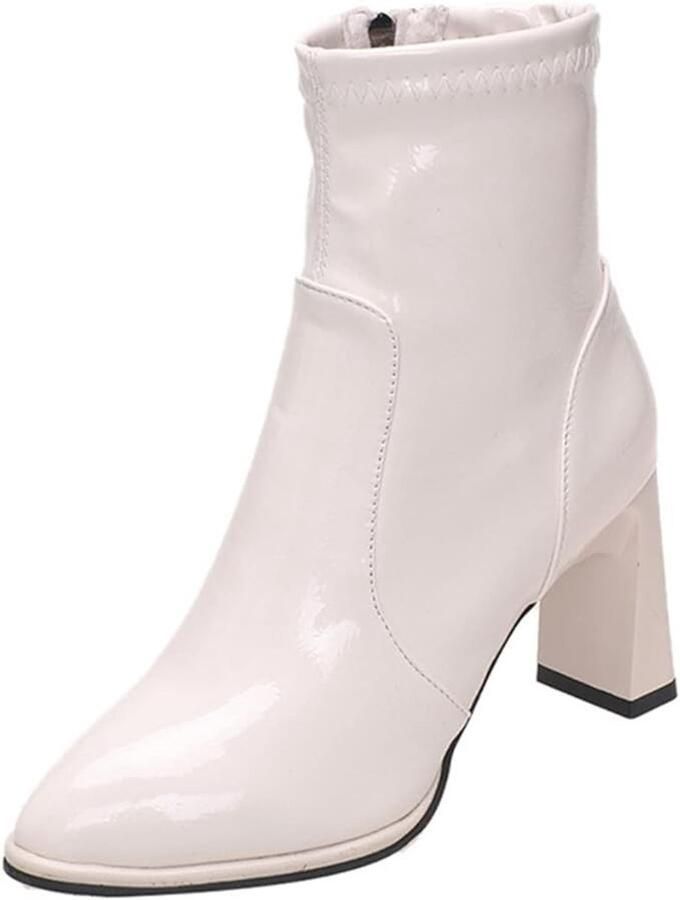 Leren Pumps met Dikke Hak Enkellaarzen voor Dames