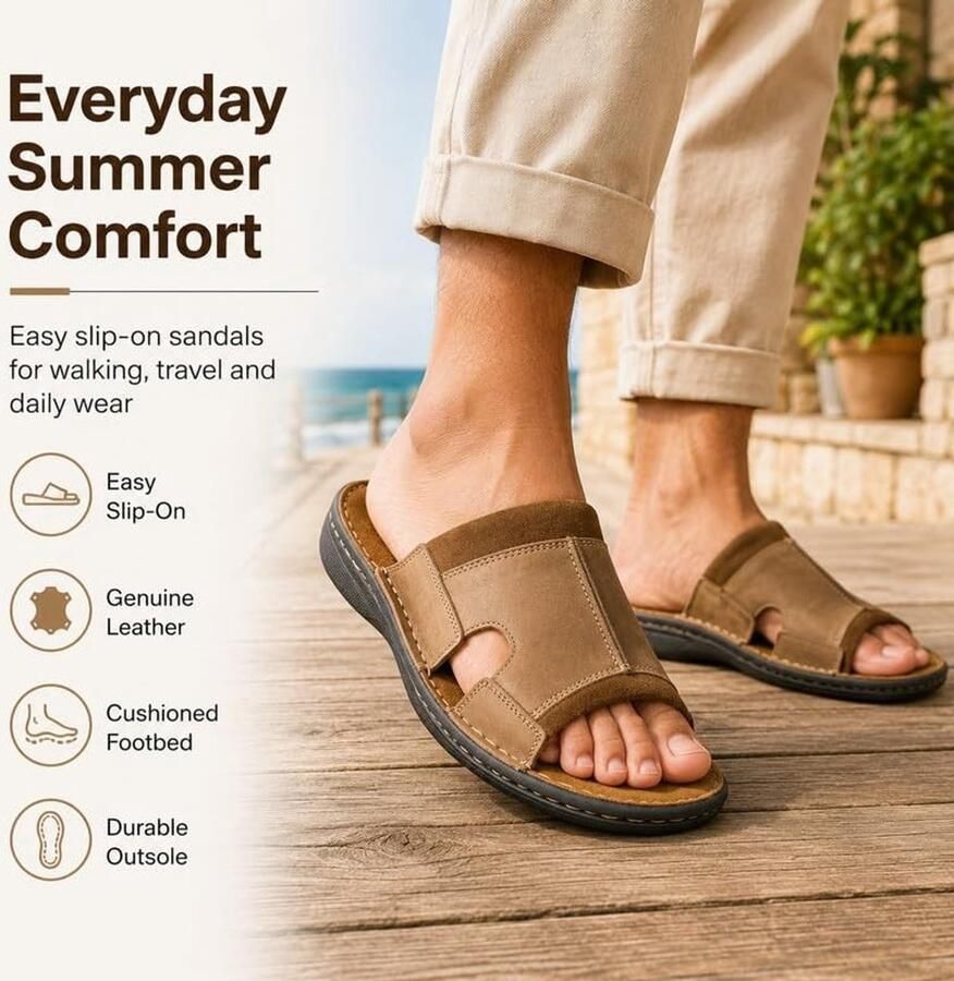 Heren Sandalen Leer Bruin Open Teen - Foto 1