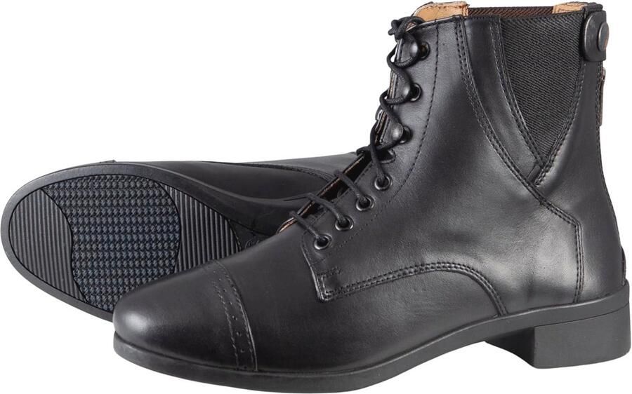 Leren veterlaarzen met elastische inzetstukken en antislip zool