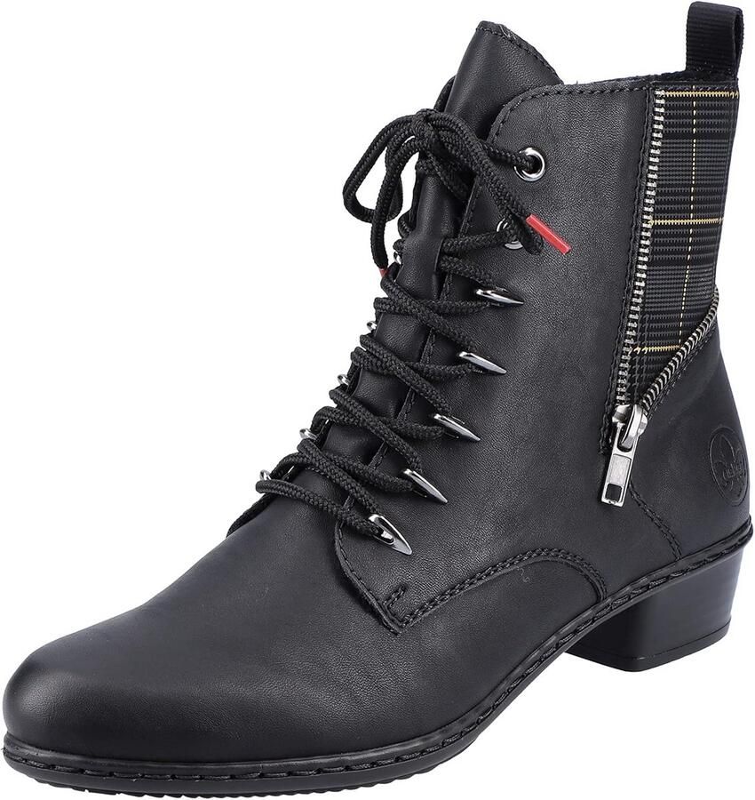 Leren veterlaarzen voor dames met ruitpatroon en ritssluiting