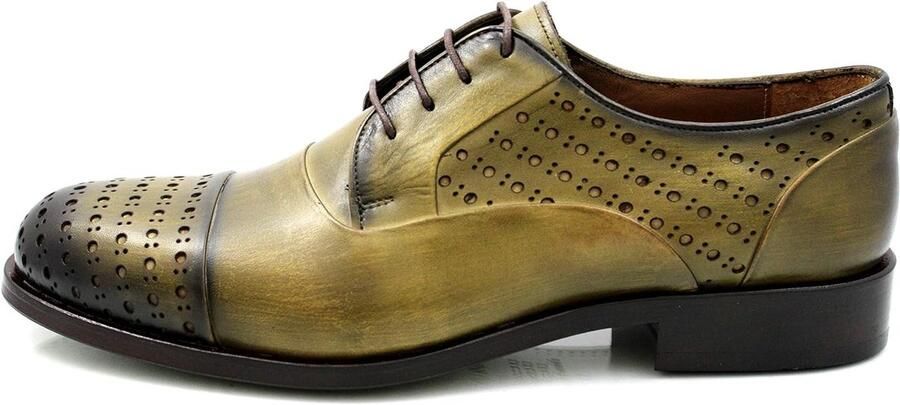 Leren Veterschoenen voor Heren Vintage Groene Captoe Oxford Stijlvolle Business en Casual Schoenen met Design en Comfort