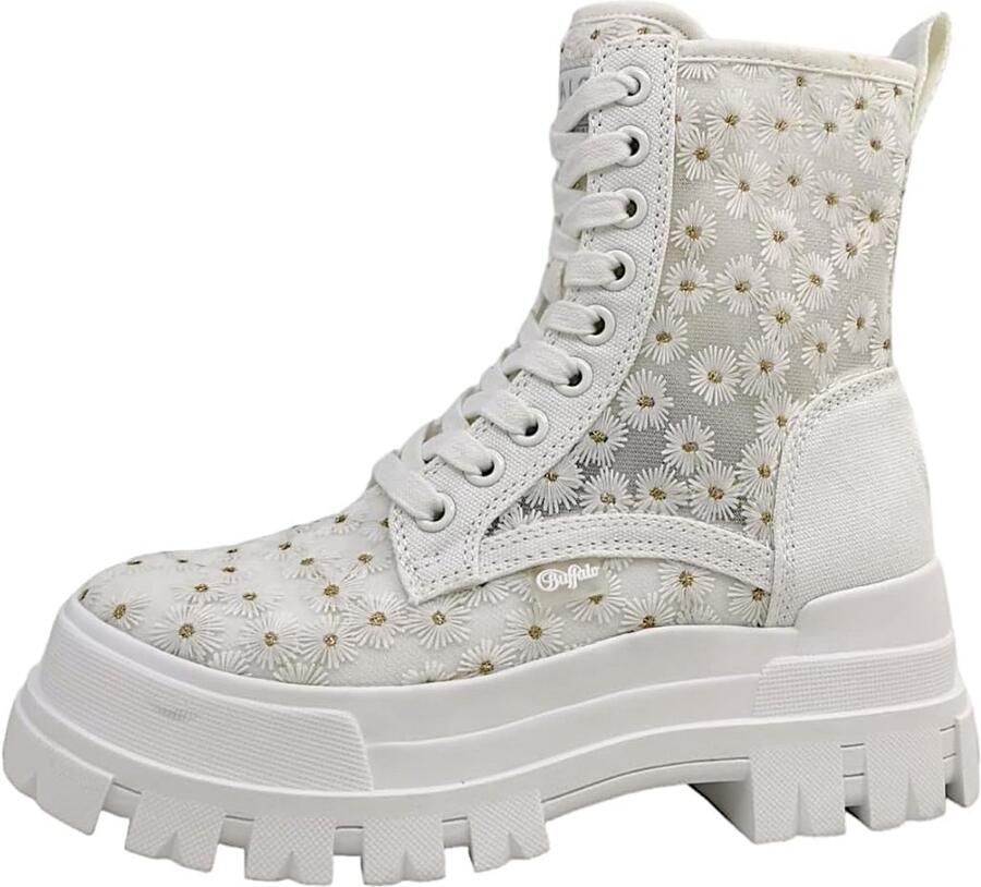 Exclusieve Witte Enkellaarzen Dames met Plateauzool en Veters Veganistisch