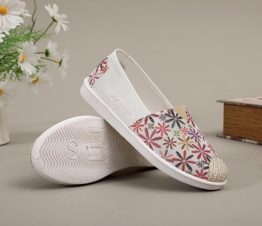 Leroy Dames Vissers Schoenen met Bloemenprint op Canvas Instappers PV Zool