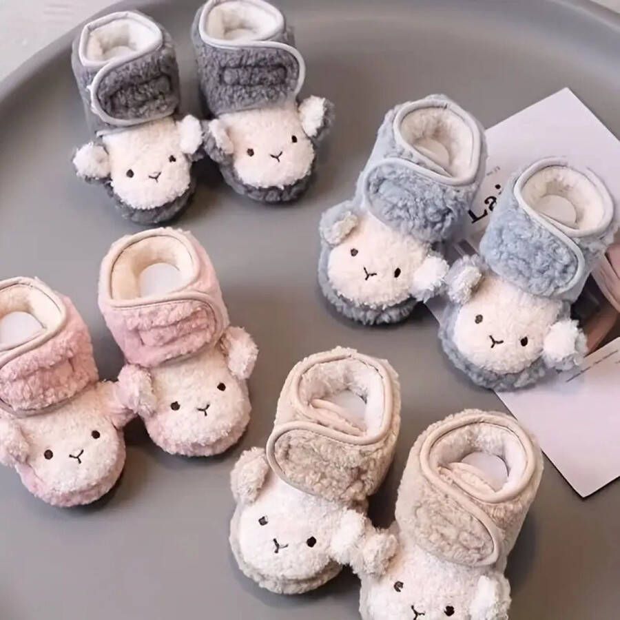 Leuke Cartoon Baby Schattige Schapen Slofjes Comfortabl Baby Meisjes 21 -Zachte Warme Plus Fleece Roze Voor Indoor Wandelen-Herfst