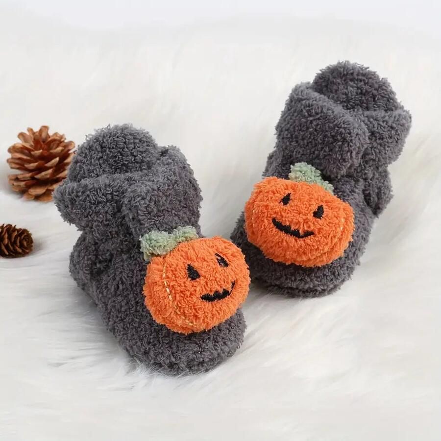 Leuke Cartoon Pompoen Pantoffels Voor Baby Peuter Comfortabele Zachte Warme Slofjes Voor Halloween Party-Slofjes- Herfst- Winter-Lekker warm-Sinterklaas cadeau-Kerst Cadeau-Verjaardag Cadeau-Makkelijk aan te doen-Klittenband - Foto 2