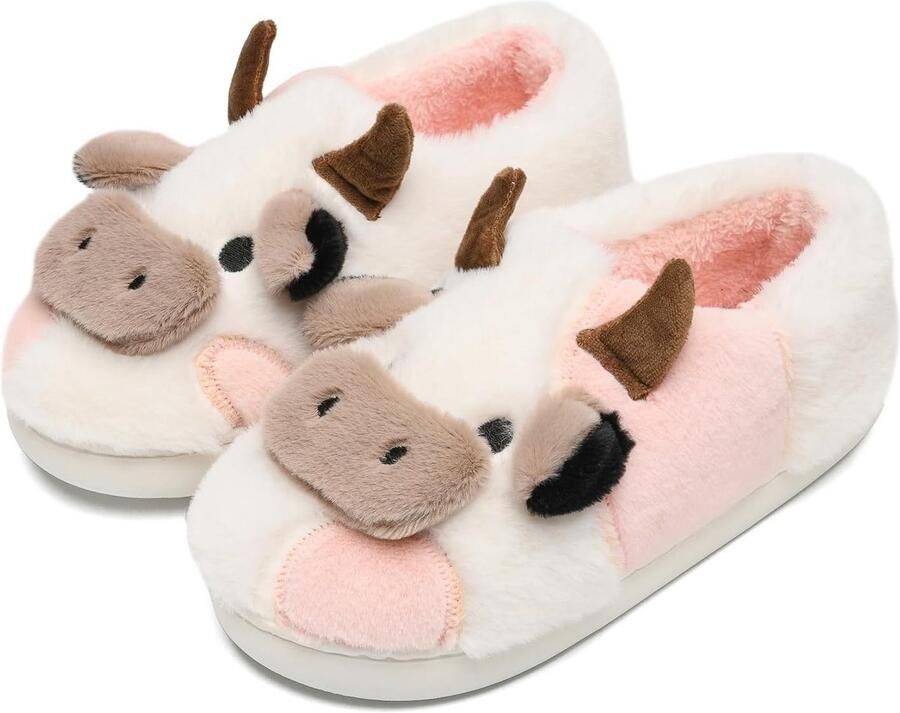 Leuke harige koe slippers voor binnen en buiten warme pluche katoenen schoenen